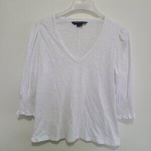 Veronica Beard Women’s V-Neck Cotton Shirt 3/4 Sleeve White Size S Casual